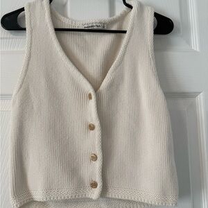 A&F Cream Knit Button-Up Vest